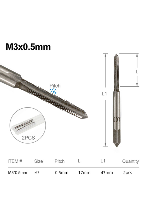قطعتان M3x0.5 CMCP، قطعتان M2، M3، M4، M5، M6، M7، M8، M10، M12، M14، M16 HSS، مجموعة لقم حفر لولبية بخيوط مترية