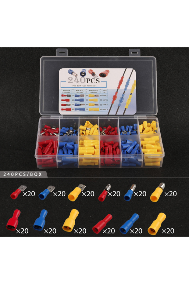 240PCS MIX 240PCS/Boxed Mixed pack Assorted Insulated Bullet/spade Butt Crimp Terminals Set Electri