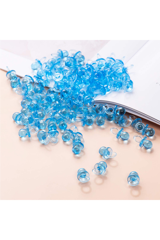 Blue 100pcs Pacifiers for Baby Shower Game, Plastic Pacifiers for Baby Shower Decoration, Cute Baby