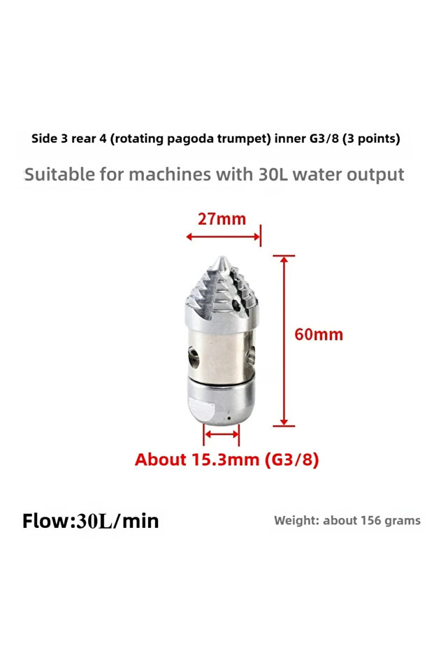 30L min High-Pressure Rotary Sewer Jetting Nozzle G3/8 Thread 5L/min Rotating Pagoda Drain Cleaning