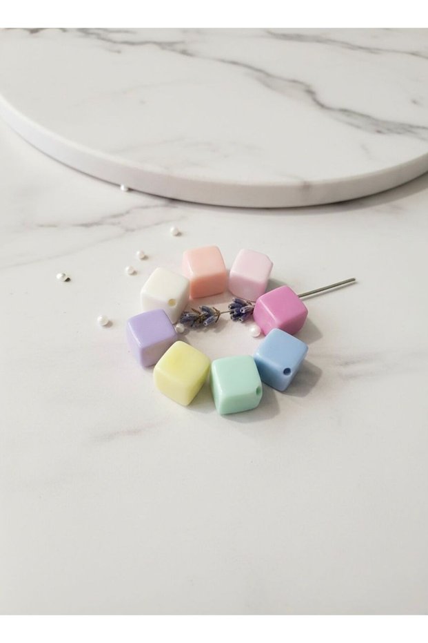 Colorful Acrylic Perforated Cube Beads Set (9mm) 30 Pieces B:119