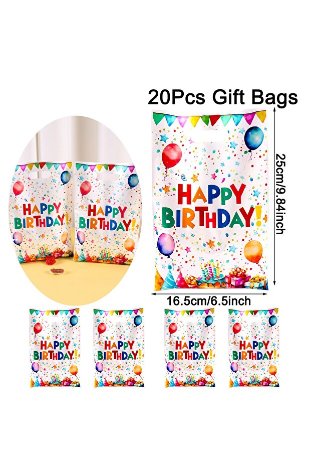 as shown 20pcs 10/20/50pcs Happy Birthday Colorful Balloon Pattern Gift Packaging Bag Candy Cookie T