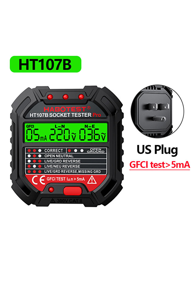 جهاز اختبار المقابس HT107B-US مع قابس HT106 HT107، جهاز اختبار الجهد الرقمي للمقابس الأمريكية/البريطانية/الأوروبية
