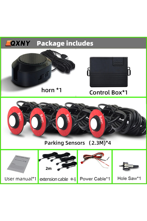 4 White Professional Front Parking Sensor Kit Prefix Concealed Built-in Flat Parktronic Assistant Sy