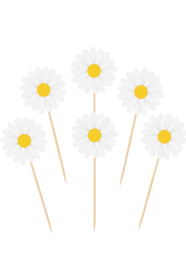 24pcs White 24Pcs Daisy Flower Cake Topper Toothpicks Chrysanthemum Cupcake Toppers Spring Daisy Flo