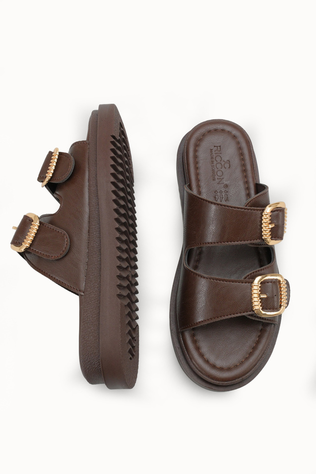 Mira Amara Women's Double Buckle Slippers 00120403 Brown