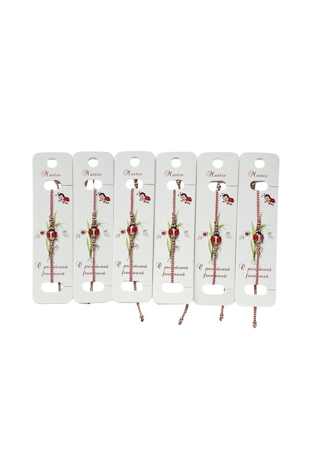 Set of 6 adjustable string bracelet charms, Ladybug