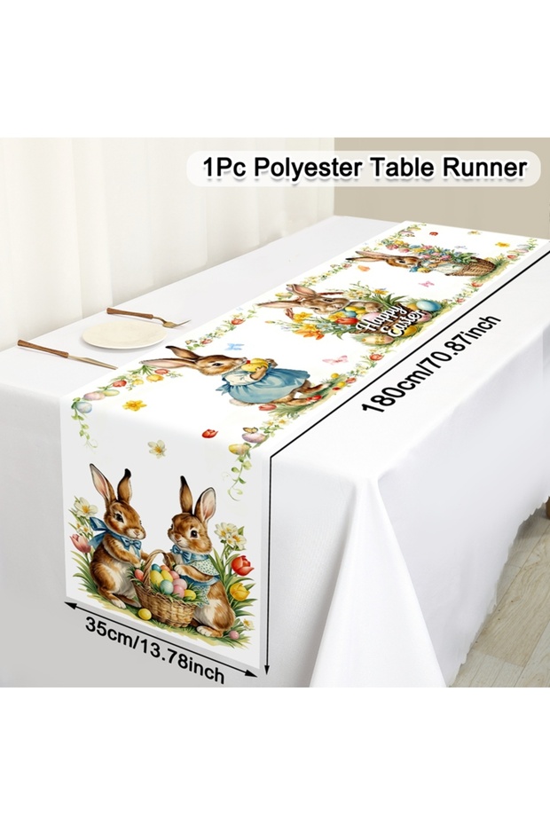 14 1Pc Easter Bunny and Floral Egg Table Runner for 2026 Spring Holiday Home Decor Easter Celebratio
