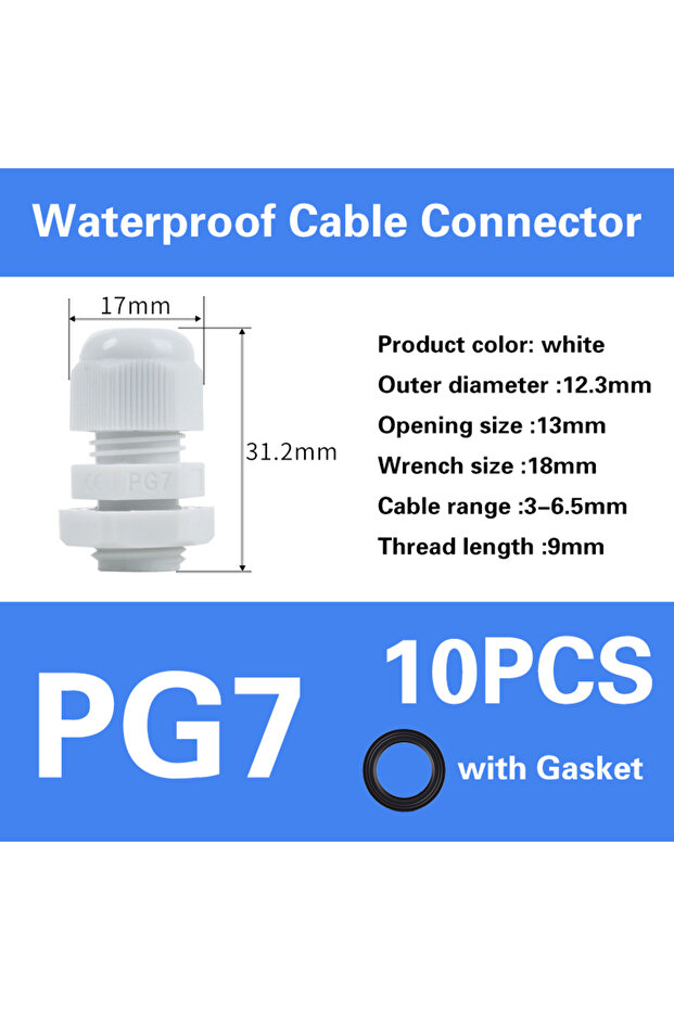 PG7-white سلسلة PG غدة كابل مقاومة للماء مدخل الكابل IP68 موصل بلاستيكي من النايلون الأبيض والأسود PG7/