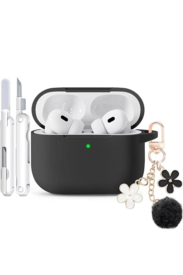 airpods 4 black Compatible with for 4/3/Pro 2, soft silicone case with keychain, including cleaning