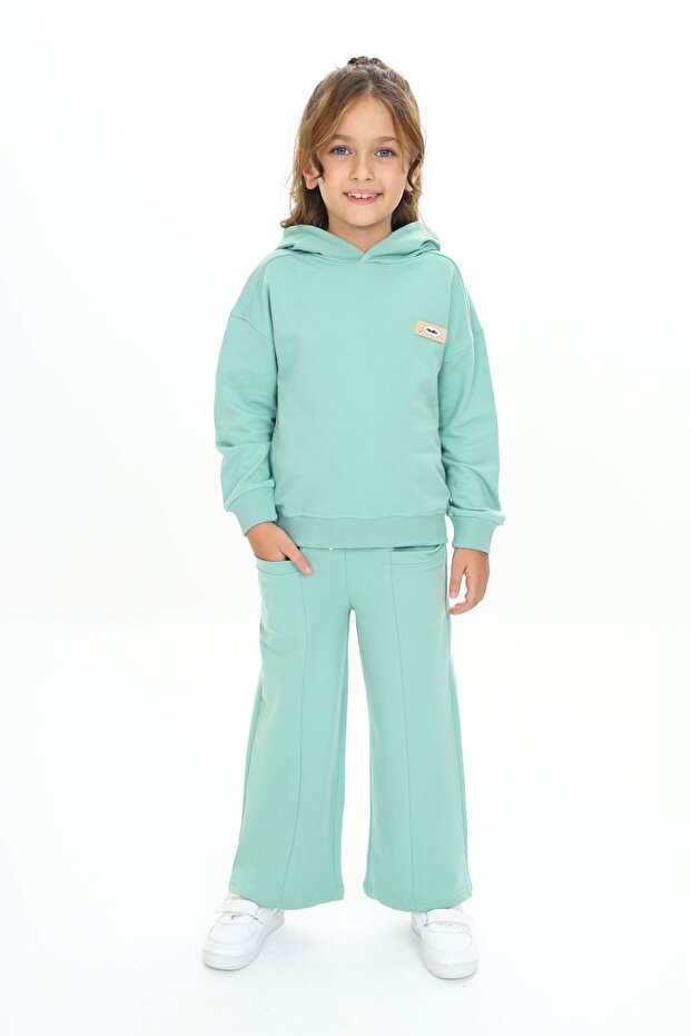 Girl's 2-Piece Set: Printed Hooded Sweatshirt & Elastic Waist Pocketed Wide-Leg Sweatpants