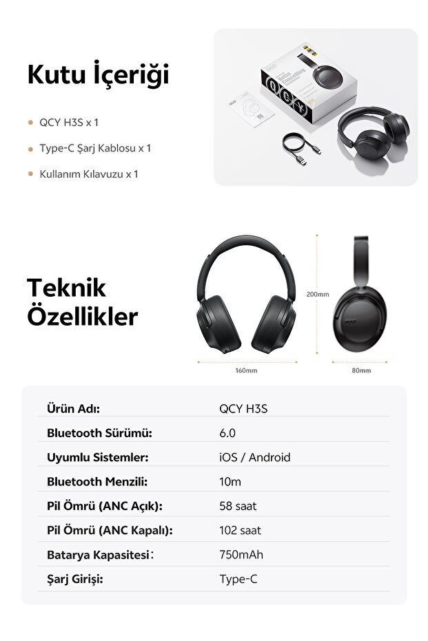H3S 6.0 Bluetooth Kulaklık Anc Hi-res Ldac Çift Sürücülü Kulaklık 7 Mics. Yapay Zeka 102 Saat Dinle - 8