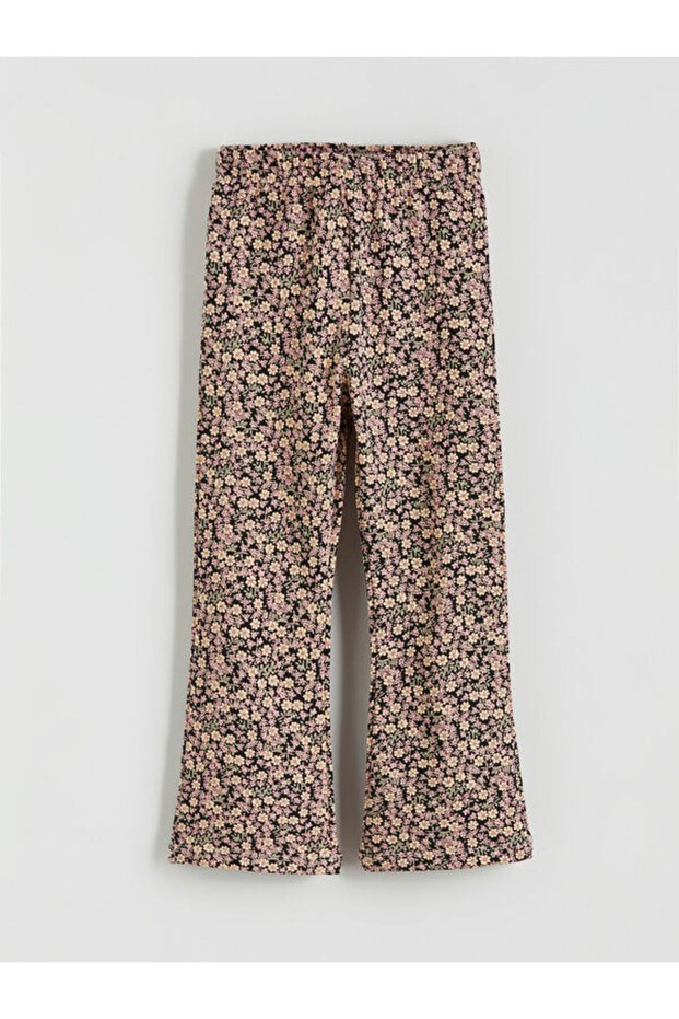 Rmz Gi̇yi̇m Farkiyla Floral Spanish Flared Girls' Leggings with Waist Cord