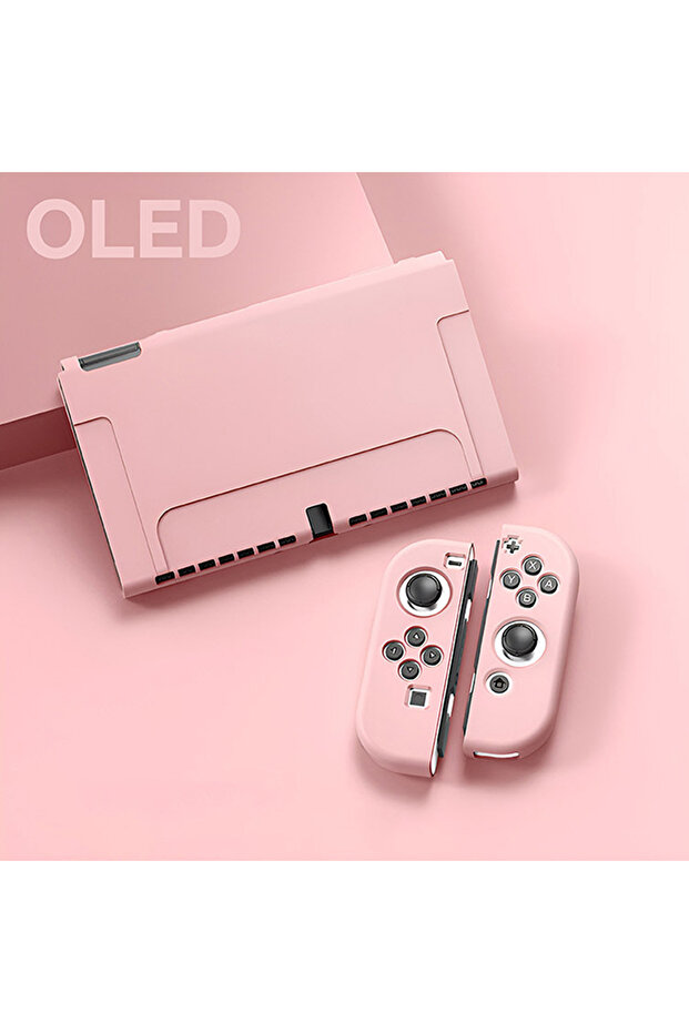 جراب حماية OLED باللون الوردي متوافق مع وحدة تحكم Switch OLED و Joy-Cons، يمكن إدخال Switch