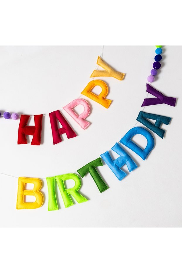 1set [Colorful Birthday Banner] Rainbow Colorful Happy Birthday Banner - Pre-Strung Fabric Garland