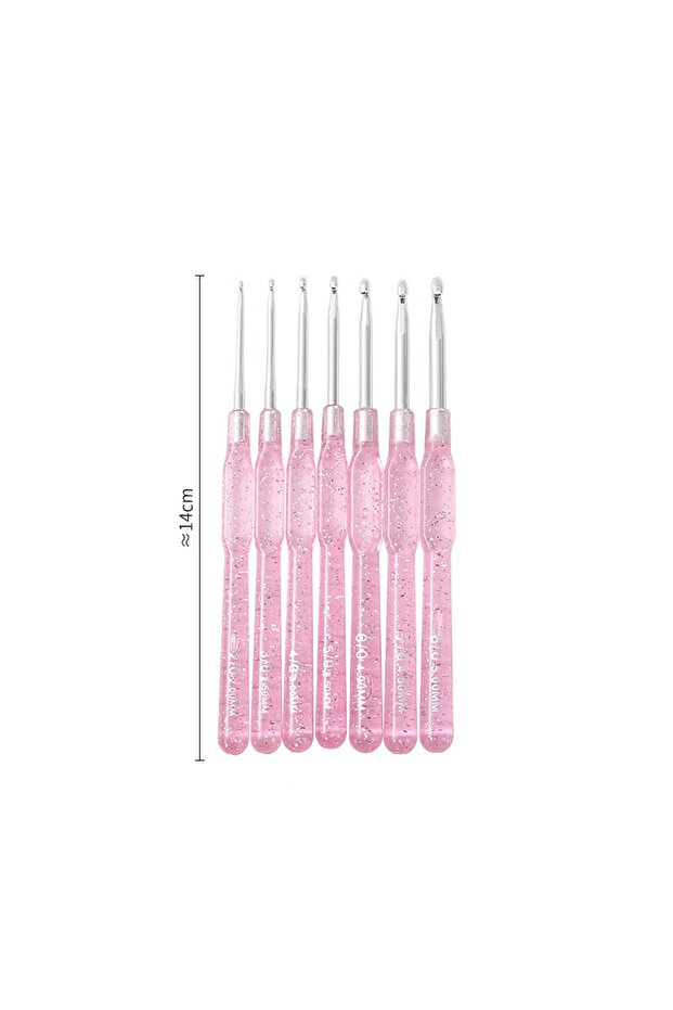 Pink 7 PCS Aluminum Crochet Hooks Set (2.0-5.0mm) with Colorful Clear Handles for Yarn Knitting, DIY