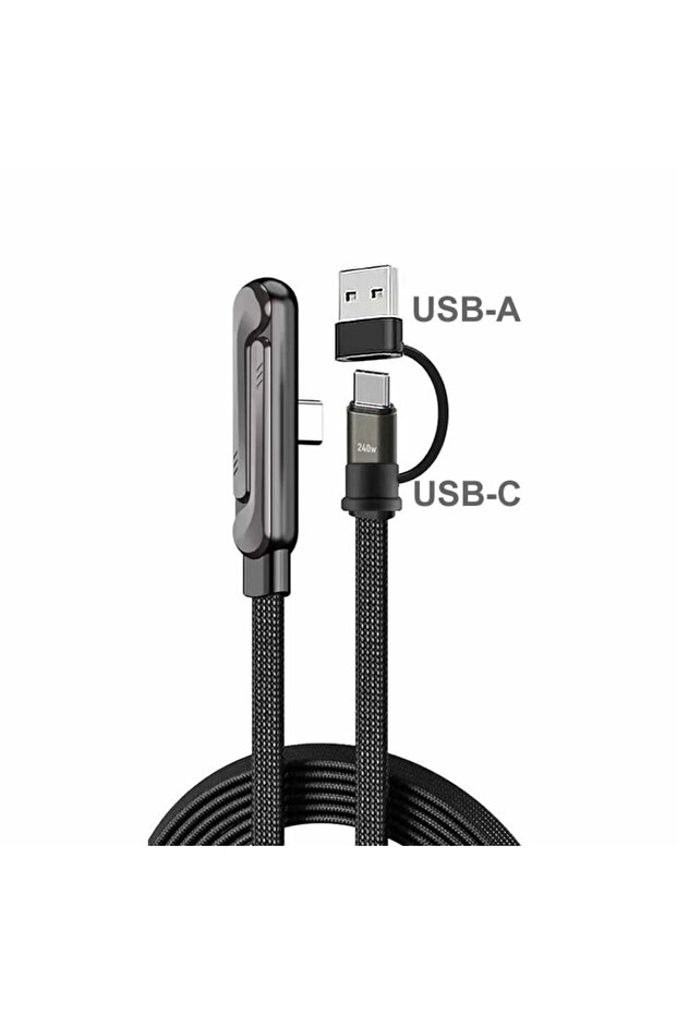 1.5m - 4.92FT 2in1 A C to C Sideways Phone Charger,Invisible Stand Charging Cable,Built In Phone Sta