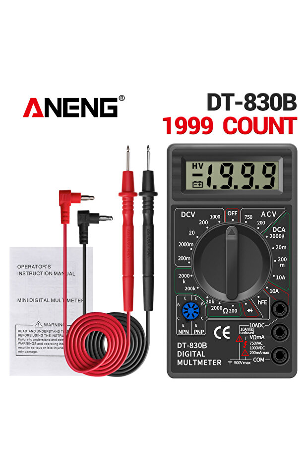 ANENG DT-830B Black ANENG DT830B Digital Multimeter Professional 1999 Counts AC DC Voltage Current R