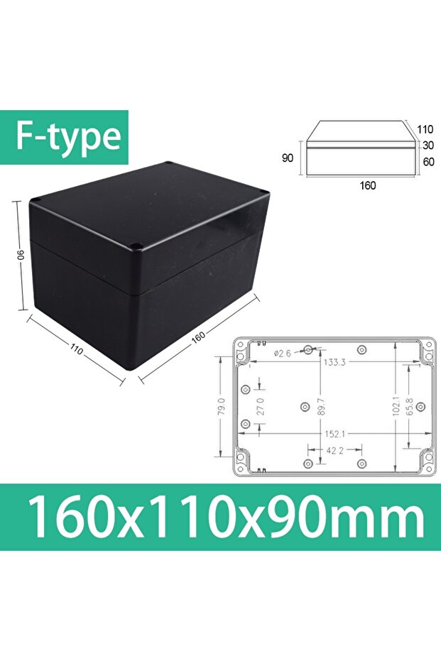 160x110x90mm ABS Waterproof Box Housing Electronic Safe Case Plastic Boxes Black Wire Junction Box P