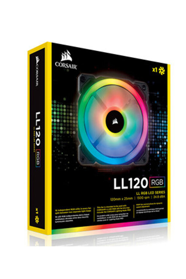 RGB LL120 Black CORSAIR LL120 RGB 120mm Dual Light Ring LED PWM Fan Single Pack Computer Case Fan wi