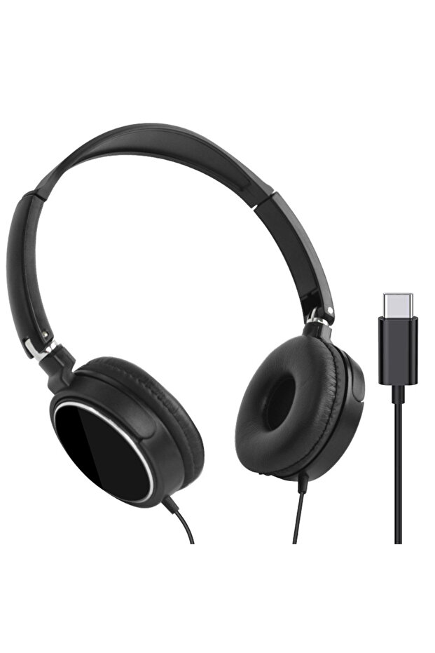 Black-Type C 3.5mm/Type-C Wired Headphones Noise Cancelling Business Over Ear Headset Flexible Adjus