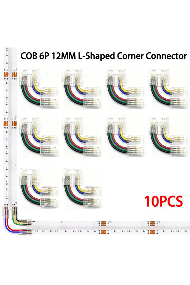 10PCS 6pin 12mm COB COB LED Connector L Shape 8 10 12mm Connection Solderless Mini Buckle FCOB RGB C