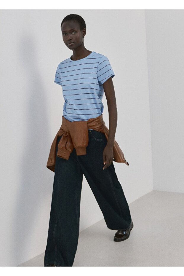 Pamuklu çizgili tişört - 7