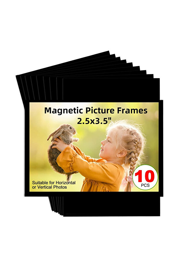 10 Pack Black 10 Pack Magnetic Picture Frames Hold 2.5×3.5 inch Photo Reusable Pocket Photo Frames f