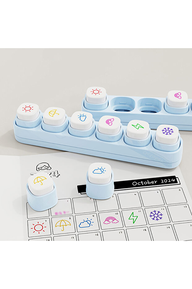 B 6-in-1 Cartoon Stamp Set - Scrapbooking & Journal Stickers Kit (DIY Gift Collection, Social Media.