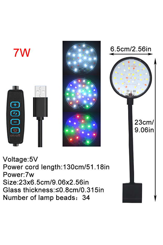 7W USB Aquarium LED Lamp Fish Tank Light Decor Aquatic Plant Multiple Modes Dimmable Lightness Full