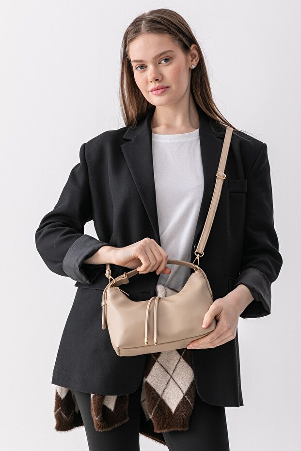 Nudea Soft Leather Look Adjustable Strap Women's Mink Baguette Crossbody Bag