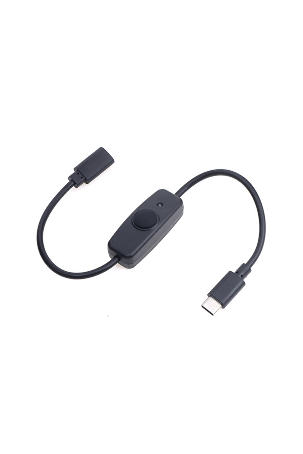 كابل تمديد أسود عالمي من النوع C مزود بزر تشغيل/إيقاف وشحن USB من النوع C