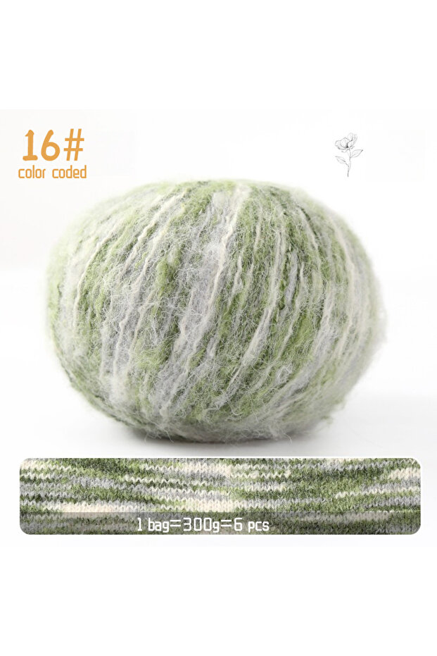 16 Moss 300g Gradient Colorful Wool Mohair Yarn for Spring, Autumn, and Winter Hand Knitting, Suitab