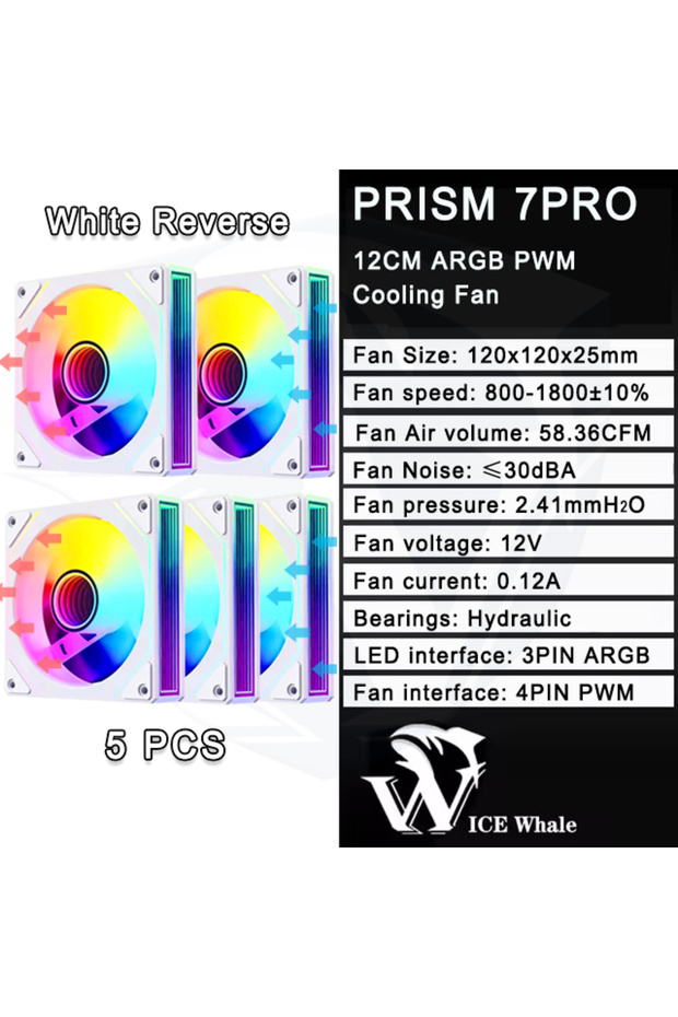 مروحة تبريد كمبيوتر ARGB من A-RGB، 5 قطع، بتصميم مرآة لا متناهية، مقاس 120 مم، من ICE Whale Prism 7 PRO، بإضاءة خلفية، بنمط فراشة.