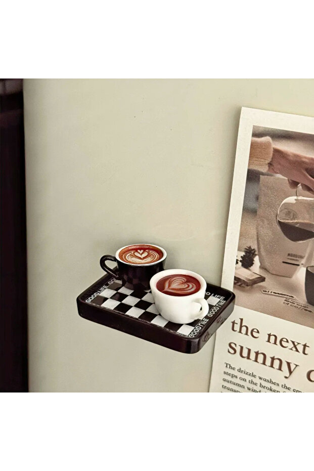 Chessboard Set A Coffee Shop Carton Lazy Cat Fridge Magnets Chessboard Tray Miniature Bread Latte Cu