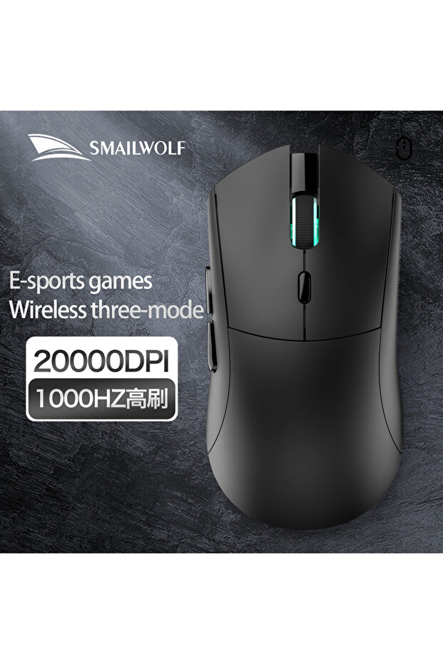فأرة ألعاب لاسلكية RS7 Black SMAILWOLF RS7 بتقنية البلوتوث، ثلاثة أوضاع، مستشعر PAW3311، فأرة بتعريف ماكرو