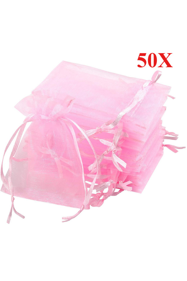 7x9cm-2.8x3.5in Pink-50PCS 50PCS Organza Bags Random Mesh Organza Jewelry Bags Drawstring, Small Dra
