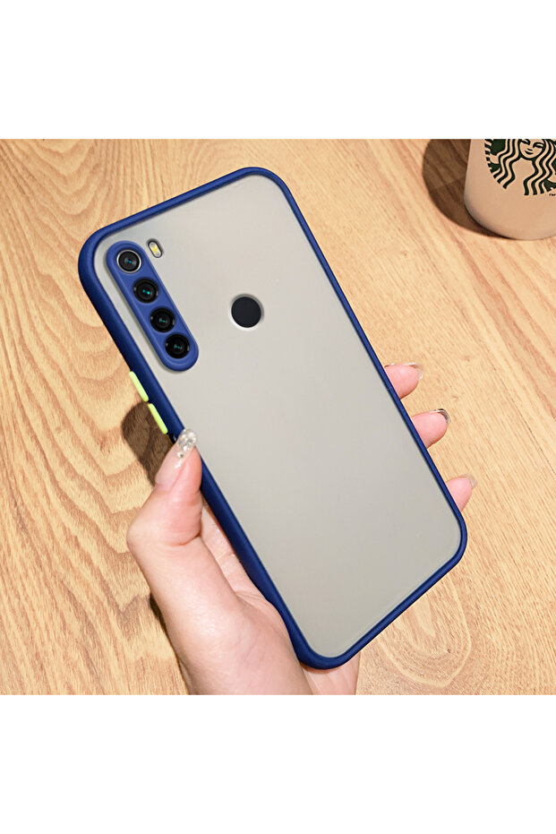 حافظة Redmi Note 8 باللون الأزرق الداكن ذات الملمس الجلدي الصلب من البولي كربونات لهاتف Redmi Note 8 مع أزرار متباينة ومقاومة للصدمات