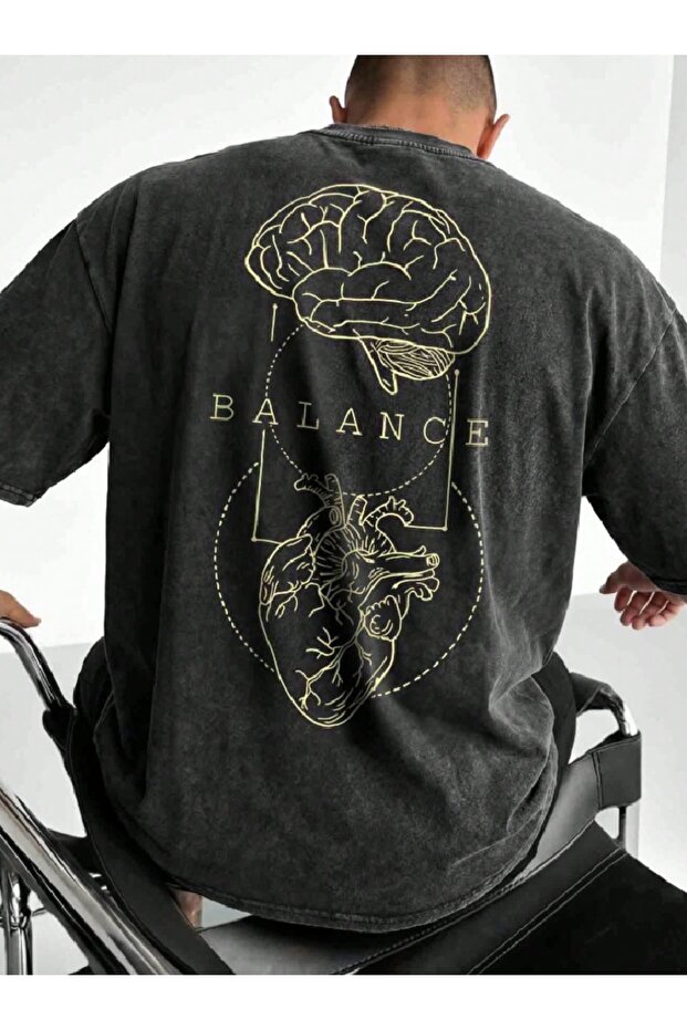 Balance Printed Acid Washed Unisex Oversized T-Shirt - Washed Unisex Oversized T-Shirt