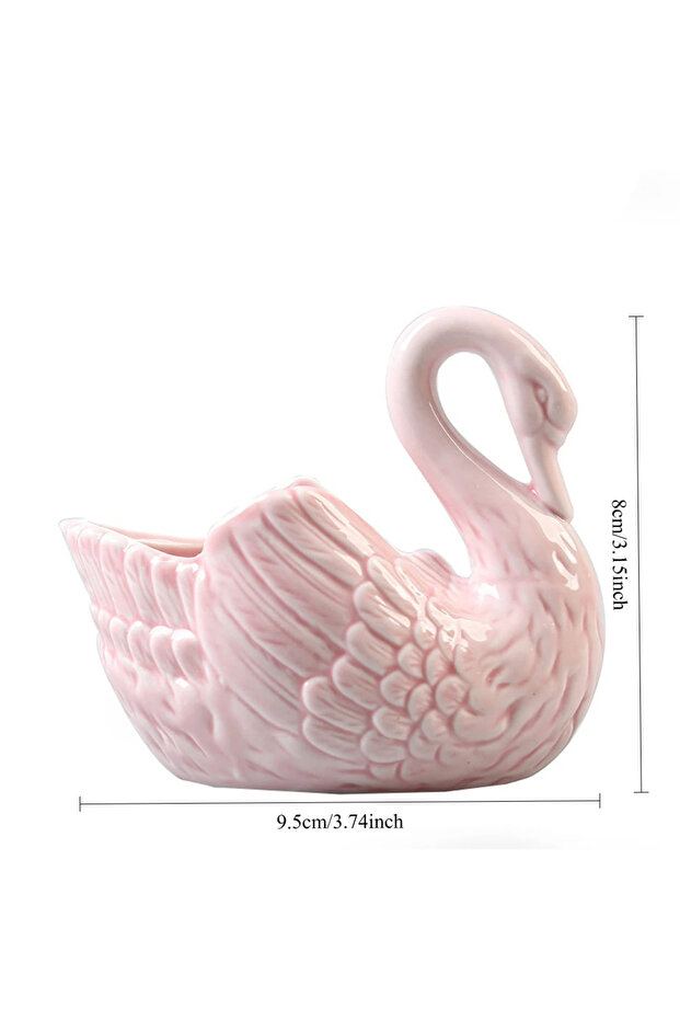 9.5x8.5cm pink Swan Ceramic Ornaments Decoration Desktop Storage Box Tealight Candles Holder Flower