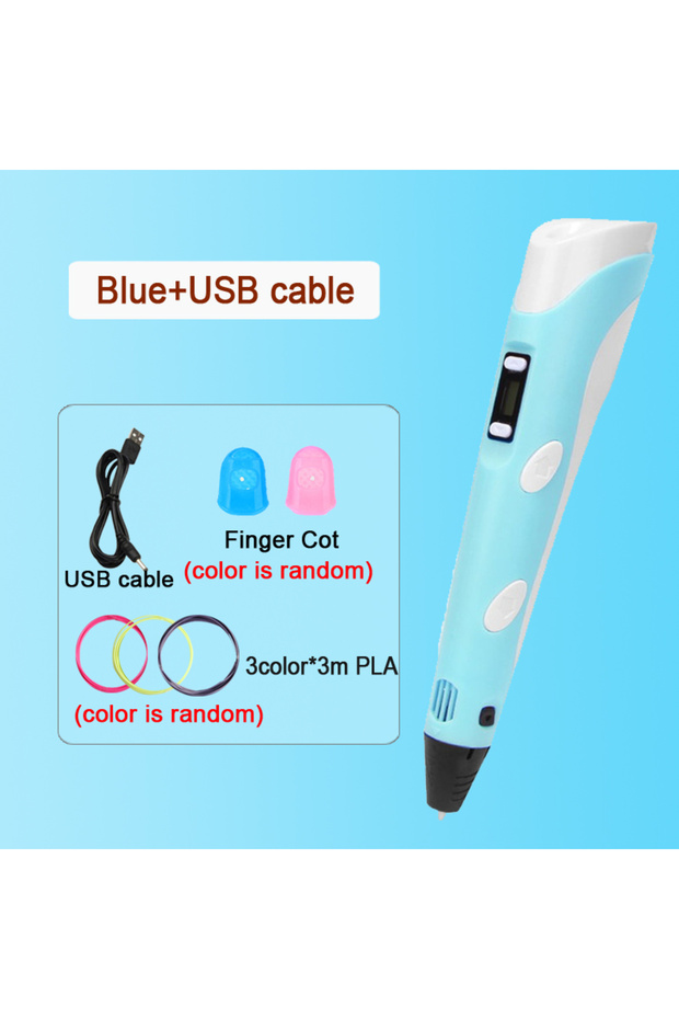 Blue-9M PLA 3D Pen Drawing Printing Pen With LCD Screen Compatible PLA Filament Toys Safe Paiting fo