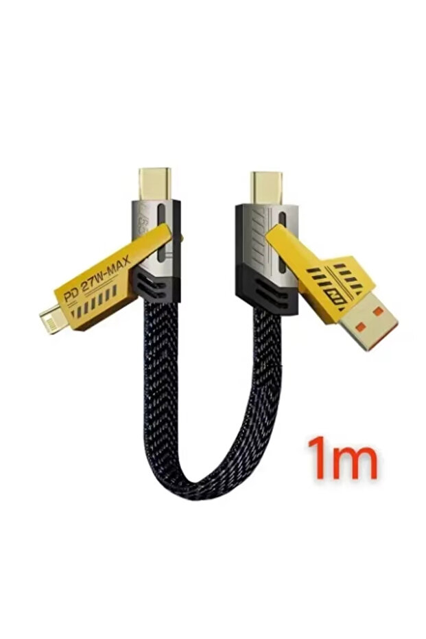 كابل بيانات USB متعدد الوظائف من VIKEFON، 4 في 1، بقوة 65 واط (طول 1 متر)، مزود سلسلة مفاتيح مفاتيح، يدعم الشحن السريع لأجهزة i