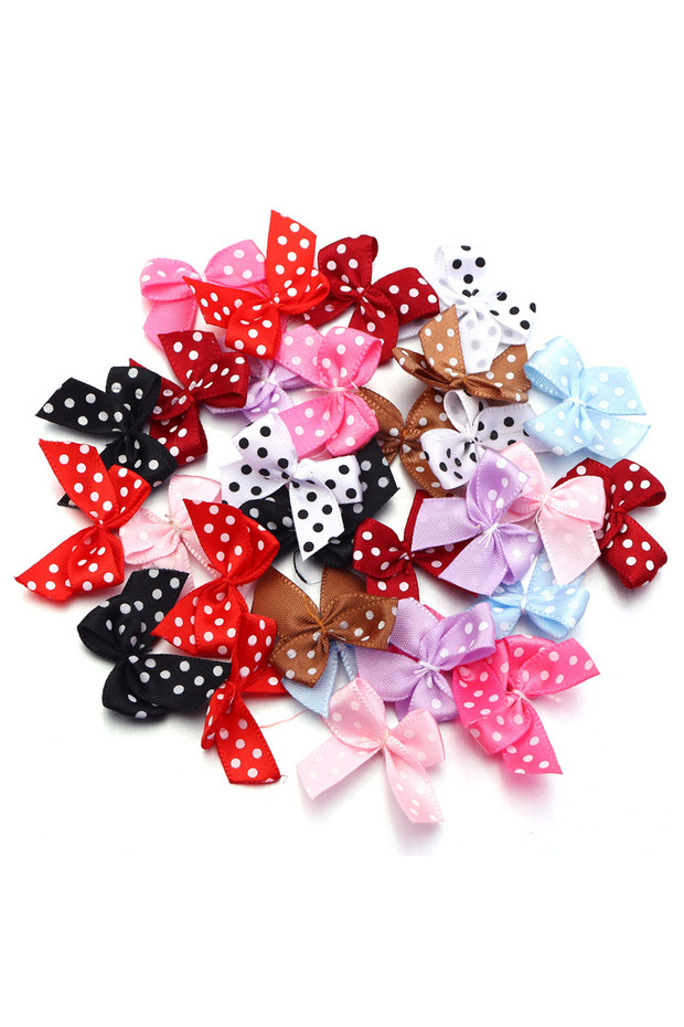 2.5X2.5cm Mixed 30pcs/lot Mini Ribbon Bow Colorful 2.5X2.5cm Small Dacron Bows Polka Dot Bow Flower