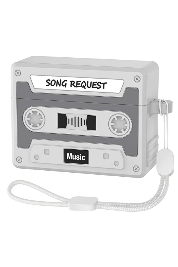 for Airpods Pro 3 Gray Retro Cassette Case For AirPods Pro 3 (2025) with Rope Soft Silicone Earphone