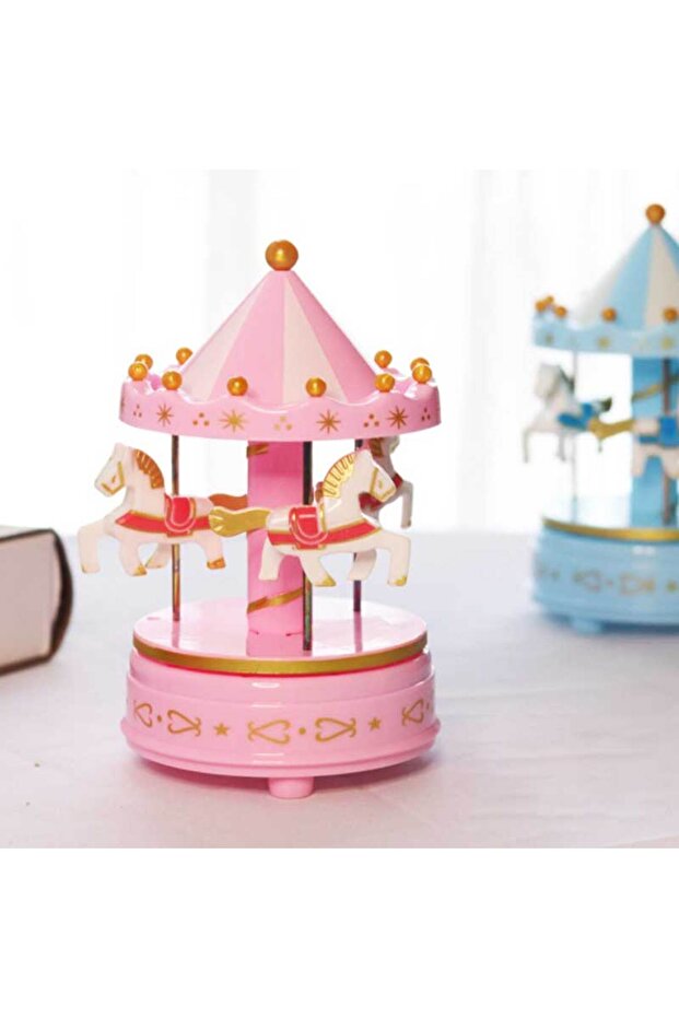 Pink 1pc Luxury Carousel Music Box 4 Horses Rotate Rotation Romantic Luxury Carousel Toys Handwork M