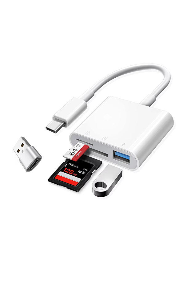 2Pcs 3 In 1 Adapter Type-C, Tf, Sd, Memory Card Reader, USB To Type C OTG Adapter Recorder, Compact