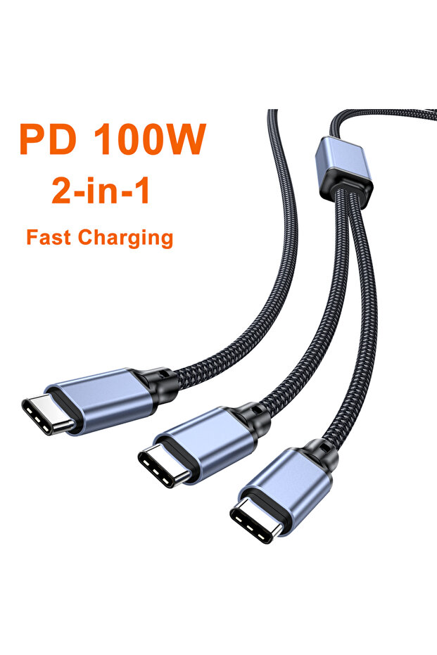 شاحن سريع أسود بقوة 100 واط، ثنائي المنافذ USB-C إلى USB-C بتقنية الشحن السريع PD، مناسب لأجهزة iPhone 15/16 Pro واللابتوب، 5 أمبير...