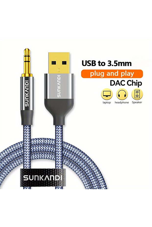 محول USB-A/Type-C/Micro USB/Lightning إلى صوت/فيديو، طوله 1.2 متر، لون رمادي، من SUNKANDI، من USB إلى مقبس صوت 3.5 ملم.
