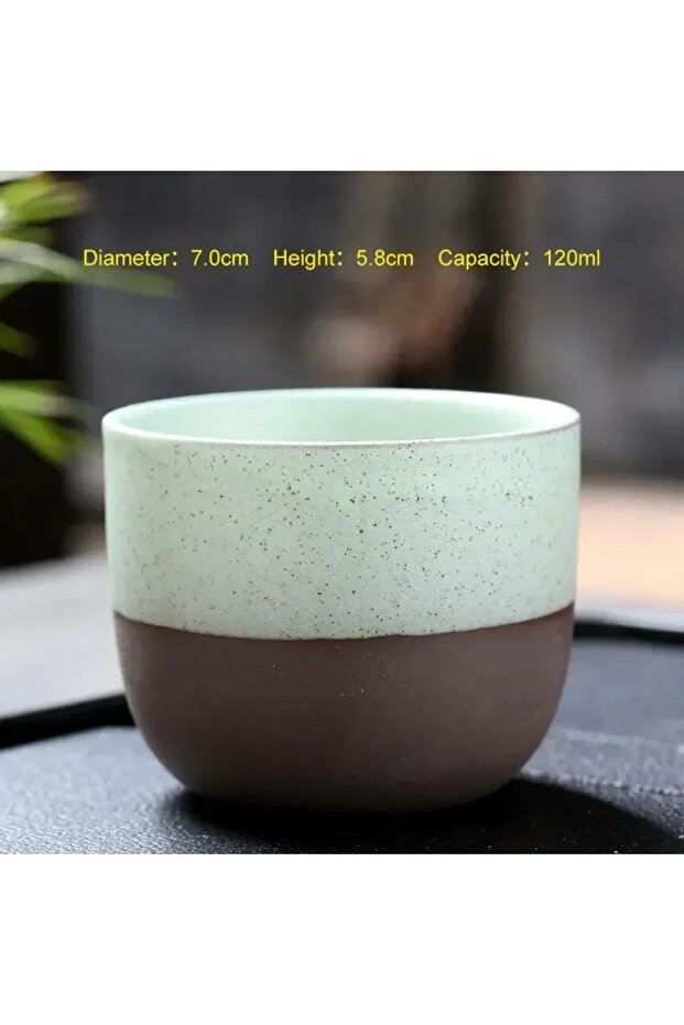 101-200ml Cyan 120ML Rough Pottery Retro Tea Cup Creativity Handmade Family Master's Cups Matte Kiln