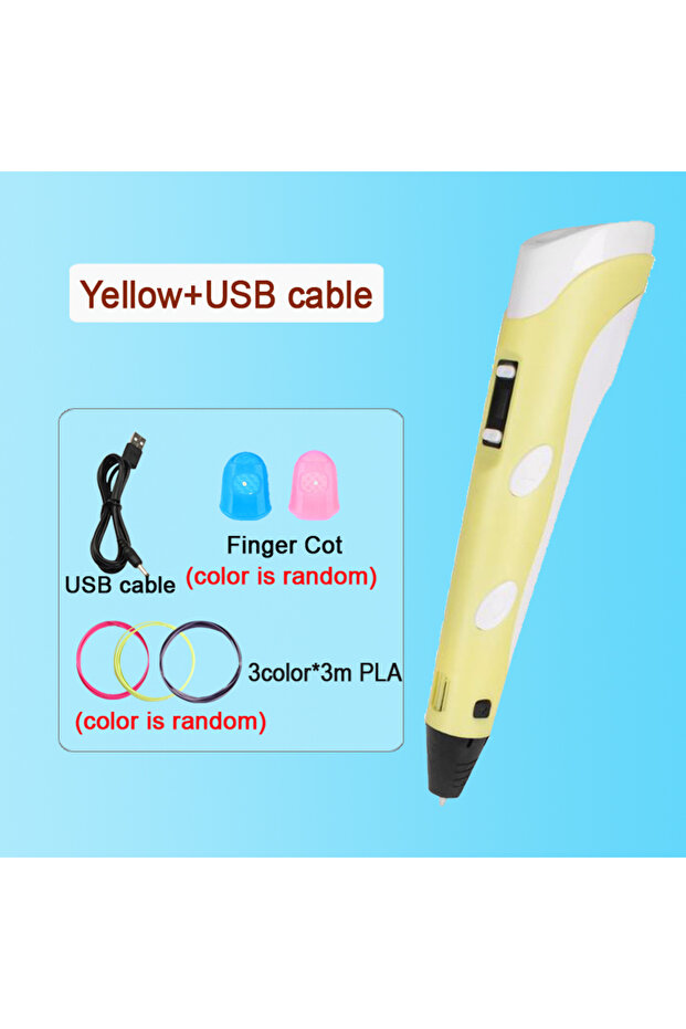 yellow-9M PLA 3D Pen Drawing Printing Pen With LCD Screen Compatible PLA Filament Toys Safe Paiting